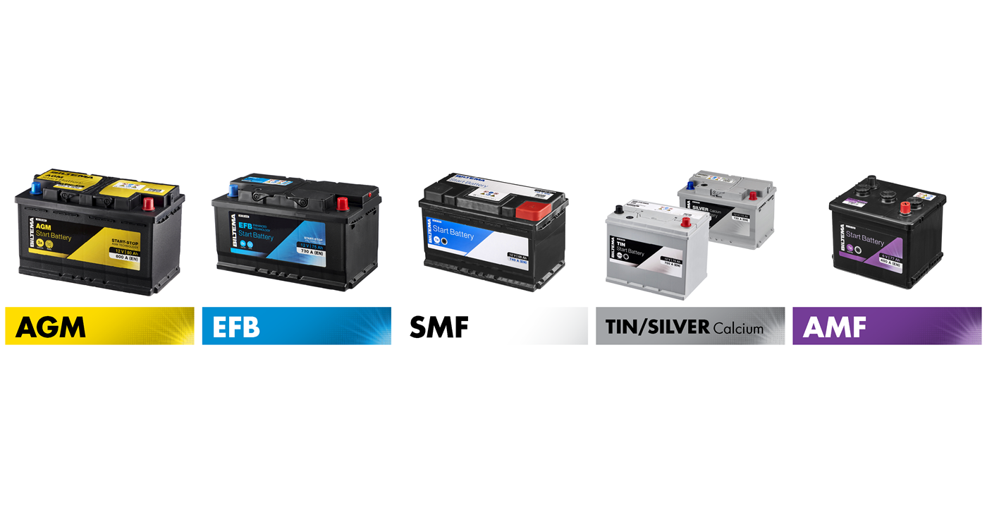 En visuel samling af forskellige batterityper, der inkluderer billeder af batterierne og deres navne nedenfor.